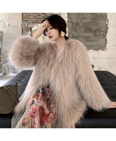 2023 Autumn Winter New Faux Fur Women Coat Fashion V Neck Female Plush Jacket $85.22 - Jackets & Coats