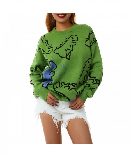 Women’s Sweater Dinosaur Print Fashion Long Sleeve Knit Pullover Loose Jumper Tops Autumn Warm Sweatshirts Casual Outfits Y2k...