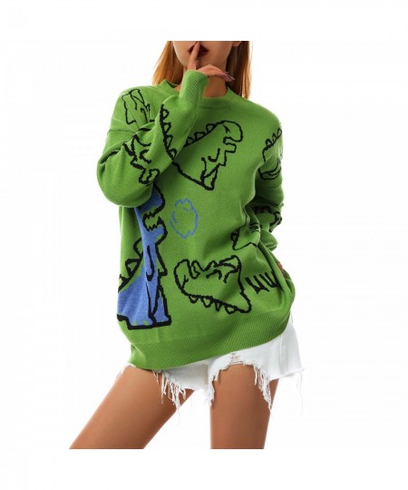 Women’s Sweater Dinosaur Print Fashion Long Sleeve Knit Pullover Loose Jumper Tops Autumn Warm Sweatshirts Casual Outfits Y2k...