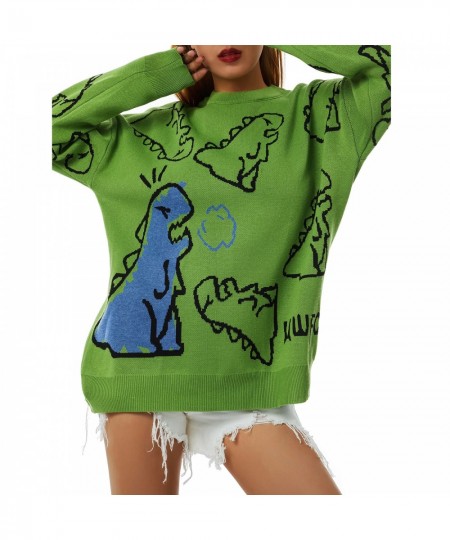 Women’s Sweater Dinosaur Print Fashion Long Sleeve Knit Pullover Loose Jumper Tops Autumn Warm Sweatshirts Casual Outfits Y2k...