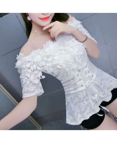 2022 New Slash neck Short sleeve women dress Sexy Club Lace solid short fashion slim shirts off shoulder crop top shirts $39....