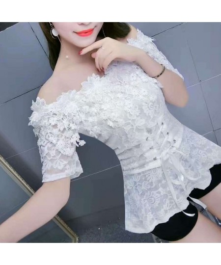 2022 New Slash neck Short sleeve women dress Sexy Club Lace solid short fashion slim shirts off shoulder crop top shirts $39....