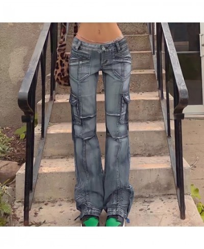 Low Waist Sexy Baggy Jeans Blue Cargo Pants Women Korean Fashion Vintage 90s Y2k Streetwear Punk Commute Straight Denim $60.3...