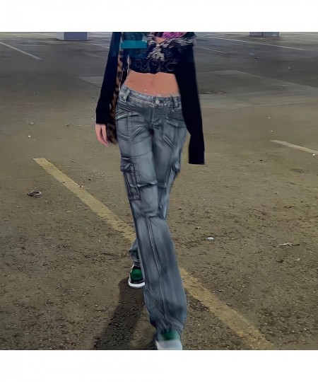 Low Waist Sexy Baggy Jeans Blue Cargo Pants Women Korean Fashion Vintage 90s Y2k Streetwear Punk Commute Straight Denim $60.3...