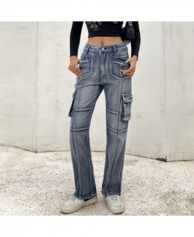 Low Waist Sexy Baggy Jeans Blue Cargo Pants Women Korean Fashion Vintage 90s Y2k Streetwear Punk Commute Straight Denim $60.3...