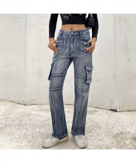 Low Waist Sexy Baggy Jeans Blue Cargo Pants Women Korean Fashion Vintage 90s Y2k Streetwear Punk Commute Straight Denim $60.3...