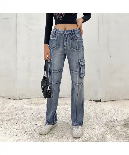 Low Waist Sexy Baggy Jeans Blue Cargo Pants Women Korean Fashion Vintage 90s Y2k Streetwear Punk Commute Straight Denim $60.3...