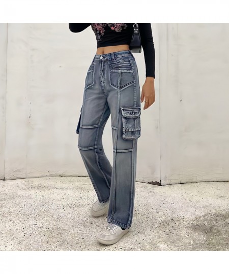 Low Waist Sexy Baggy Jeans Blue Cargo Pants Women Korean Fashion Vintage 90s Y2k Streetwear Punk Commute Straight Denim $60.3...