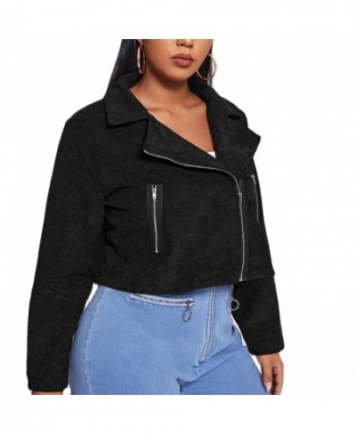 Plus Size Ladies Crop Jacket 2022 Women Autumn Large Size 4xl Black Short Coats Clothing Streetwear Long Sleeve Zipper $37.61...