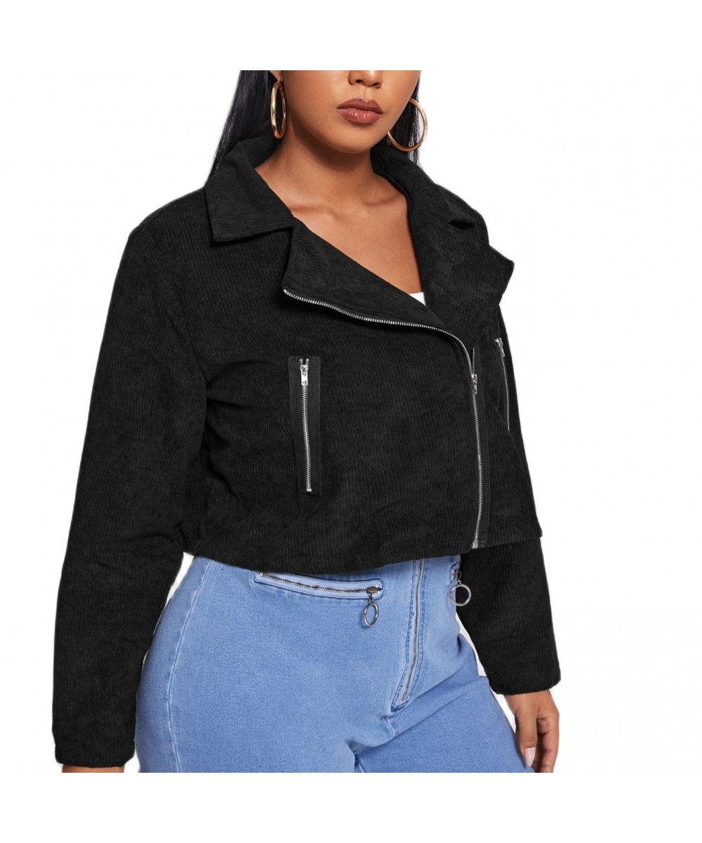 Plus Size Ladies Crop Jacket 2022 Women Autumn Large Size 4xl Black Short Coats Clothing Streetwear Long Sleeve Zipper $37.61...