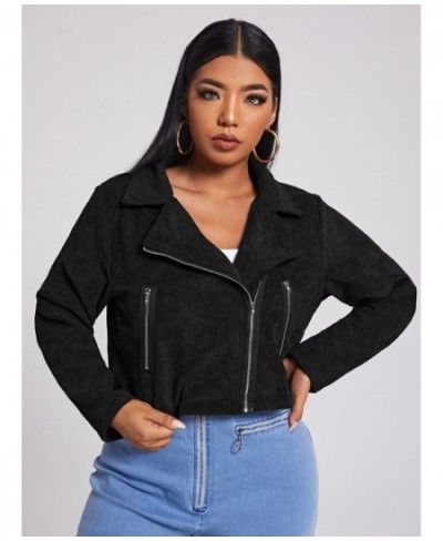 Plus Size Ladies Crop Jacket 2022 Women Autumn Large Size 4xl Black Short Coats Clothing Streetwear Long Sleeve Zipper $37.61...