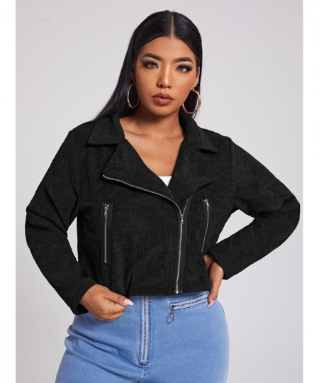 Plus Size Ladies Crop Jacket 2022 Women Autumn Large Size 4xl Black Short Coats Clothing Streetwear Long Sleeve Zipper $37.61...