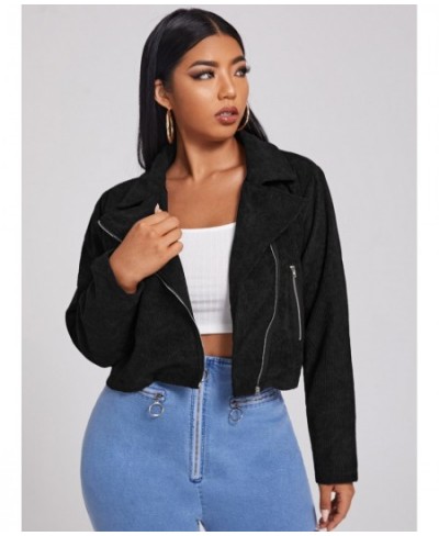 Plus Size Ladies Crop Jacket 2022 Women Autumn Large Size 4xl Black Short Coats Clothing Streetwear Long Sleeve Zipper $37.61...