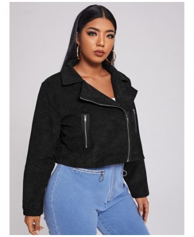 Plus Size Ladies Crop Jacket 2022 Women Autumn Large Size 4xl Black Short Coats Clothing Streetwear Long Sleeve Zipper $37.61...