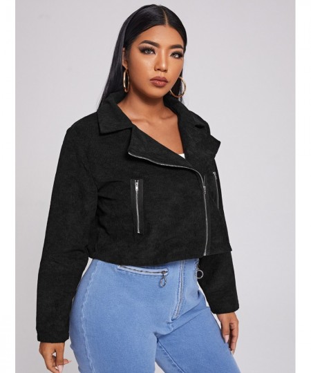 Plus Size Ladies Crop Jacket 2022 Women Autumn Large Size 4xl Black Short Coats Clothing Streetwear Long Sleeve Zipper $37.61...