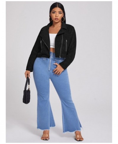 Plus Size Ladies Crop Jacket 2022 Women Autumn Large Size 4xl Black Short Coats Clothing Streetwear Long Sleeve Zipper $37.61...