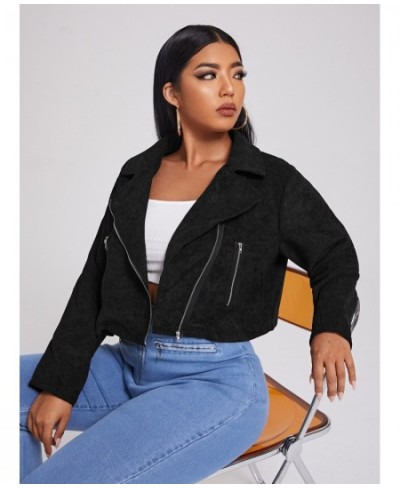 Plus Size Ladies Crop Jacket 2022 Women Autumn Large Size 4xl Black Short Coats Clothing Streetwear Long Sleeve Zipper $37.61...