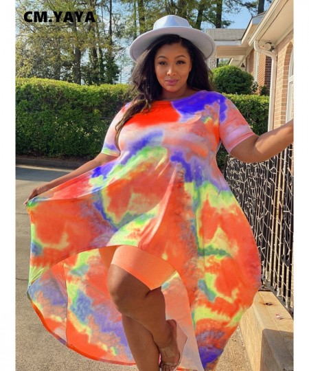 Women Plus Size Sweatsuit High Streetwear Shorts and Tie Dye Dress T-shirt Matching Two 2 Piece Set Tracksuit Outfits $45.35 ...