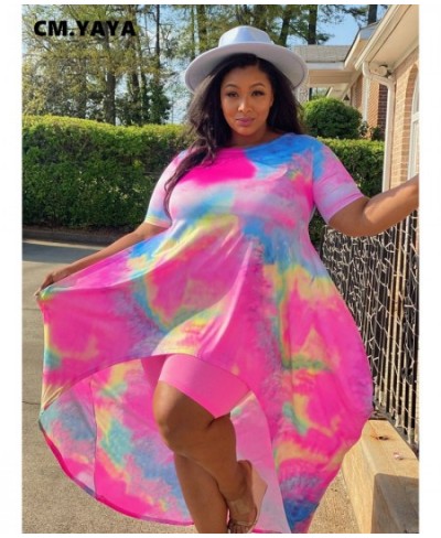 Women Plus Size Sweatsuit High Streetwear Shorts and Tie Dye Dress T-shirt Matching Two 2 Piece Set Tracksuit Outfits $45.35 ...