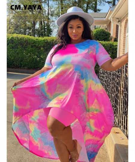 Women Plus Size Sweatsuit High Streetwear Shorts and Tie Dye Dress T-shirt Matching Two 2 Piece Set Tracksuit Outfits $45.35 ...