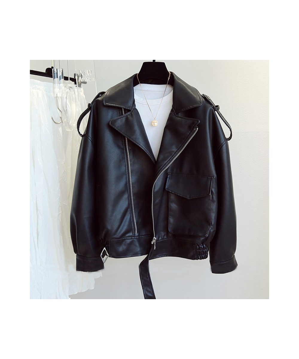 Autumn Winter New Soft Faux Leather Jacket Women Loose Moto Bike Coat Streetwear Female Brown PU Leather Jackets with Belt $7...