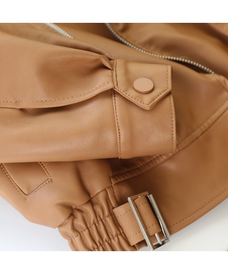 Autumn Winter New Soft Faux Leather Jacket Women Loose Moto Bike Coat Streetwear Female Brown PU Leather Jackets with Belt $7...