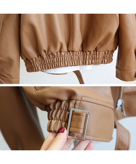 Autumn Winter New Soft Faux Leather Jacket Women Loose Moto Bike Coat Streetwear Female Brown PU Leather Jackets with Belt $7...