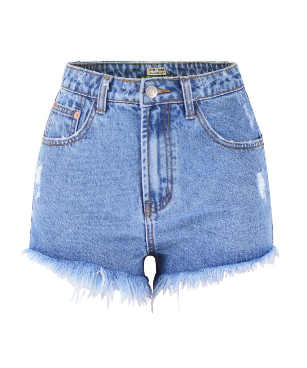 Women's high waist denim shorts are tall and thin washed with holes and tassels popular beach holiday pockets on the streets ...