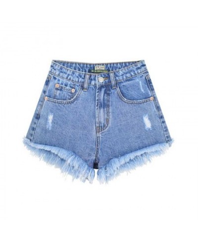 Women's high waist denim shorts are tall and thin washed with holes and tassels popular beach holiday pockets on the streets ...