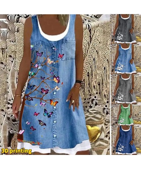 Women's A-Line Dress Fashion Floral Dot 3D Print Knee Length Dress Blue Sleeveless Spring Summer Casual Everyday Dress 2022 $...