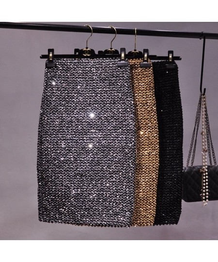 Spring New Oversized Elastic Sequins Over The Knee Skirt BINGBING Glitter Bag Hip Tight Skirt One-step Skirt $49.98 - Bottoms