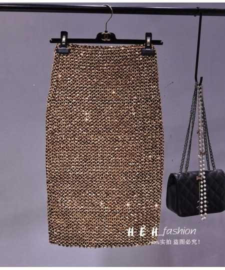 Spring New Oversized Elastic Sequins Over The Knee Skirt BINGBING Glitter Bag Hip Tight Skirt One-step Skirt $49.98 - Bottoms