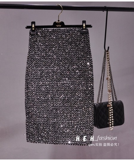 Spring New Oversized Elastic Sequins Over The Knee Skirt BINGBING Glitter Bag Hip Tight Skirt One-step Skirt $49.98 - Bottoms