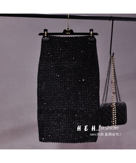 Spring New Oversized Elastic Sequins Over The Knee Skirt BINGBING Glitter Bag Hip Tight Skirt One-step Skirt $49.98 - Bottoms