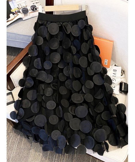 Fashion Design Black Tulle Long Skirt for Women 2023 Spring Summer Elegant Vintage A Line High Waist Midi Skirt Female $40.46...