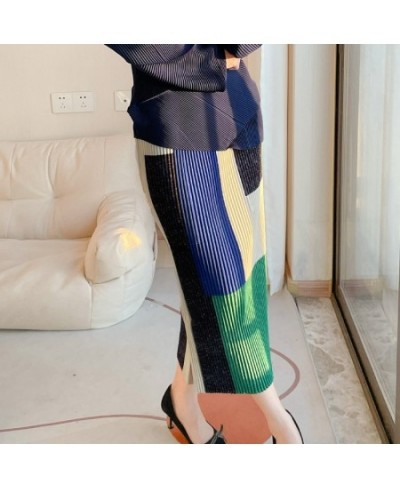 2022 new color matching straight skirt Miyak fold Fashion high elasticity slim wrap hip slit plus size skirt women $91.98 - S...