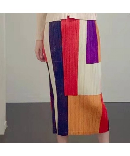 2022 new color matching straight skirt Miyak fold Fashion high elasticity slim wrap hip slit plus size skirt women $91.98 - S...