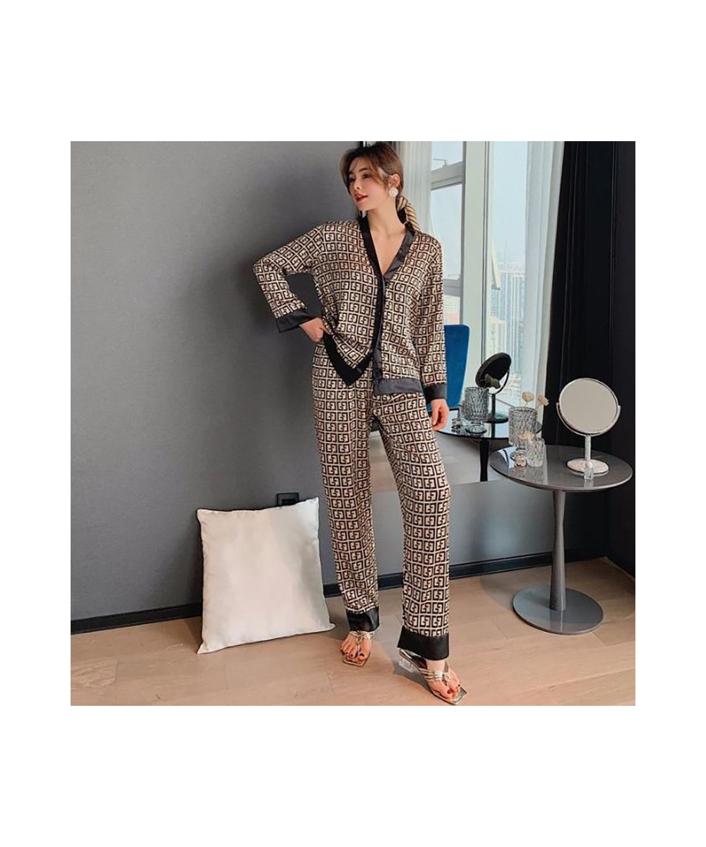 Women's Pajamas Summer Pijama Silk Sleepwear Thin V-neck Long-sleeved Sleepwear Female Home Wear Elegant Pajama $25.55 - Slee...