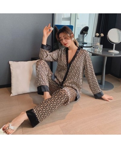 Women's Pajamas Summer Pijama Silk Sleepwear Thin V-neck Long-sleeved Sleepwear Female Home Wear Elegant Pajama $25.55 - Slee...