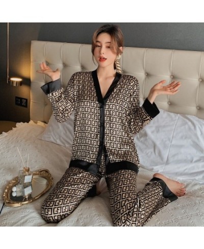 Women's Pajamas Summer Pijama Silk Sleepwear Thin V-neck Long-sleeved Sleepwear Female Home Wear Elegant Pajama $25.55 - Slee...