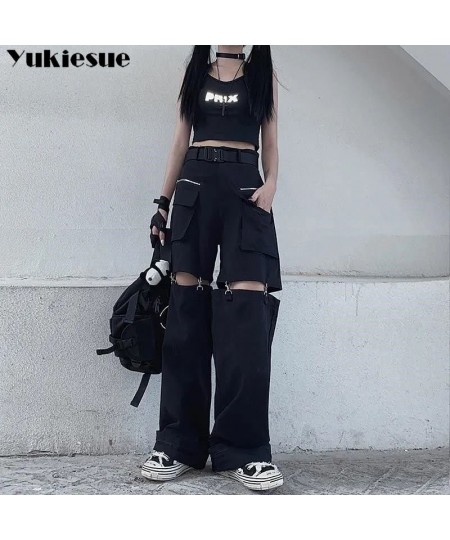 Vintage Cargo Pants Women Khaki Wide Leg Pants womens Harajuku Baggy Sweatpants Hip Hop Trousers Drawstring Streetwear Pantal...