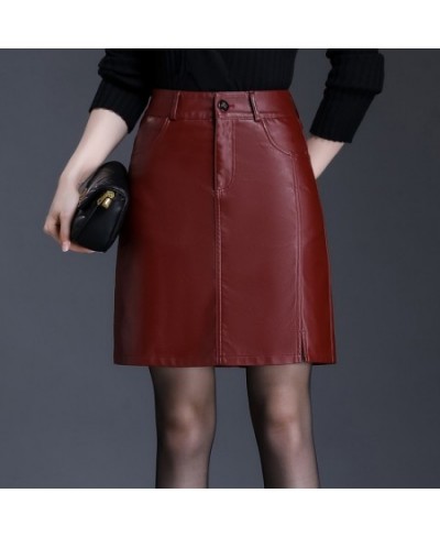 Women Red PU Leather Mini Skirt Autumn Winter High Waist Office Lady Slmple Elegant Sexy Bodycon Short Black Skirts $43.49 - ...