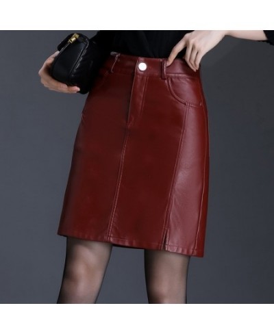 Women Red PU Leather Mini Skirt Autumn Winter High Waist Office Lady Slmple Elegant Sexy Bodycon Short Black Skirts $43.49 - ...