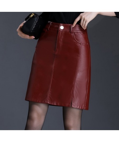 Women Red PU Leather Mini Skirt Autumn Winter High Waist Office Lady Slmple Elegant Sexy Bodycon Short Black Skirts $43.49 - ...