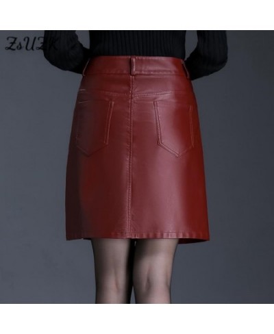 Women Red PU Leather Mini Skirt Autumn Winter High Waist Office Lady Slmple Elegant Sexy Bodycon Short Black Skirts $43.49 - ...