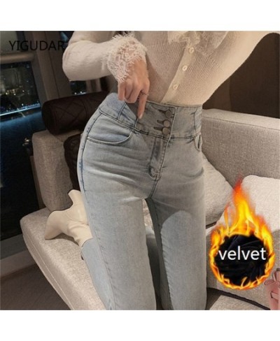 Winter Plus Velvet Thick Warm Slim Jeans Women Korean Fashion Skinny High Waisted Denim Trousers Streetwear Vintage Pencil $5...