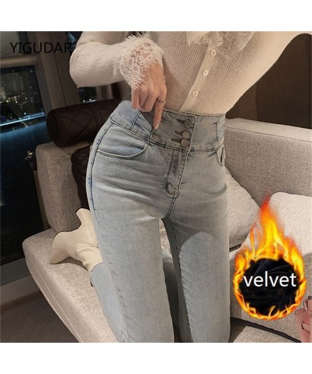 Winter Plus Velvet Thick Warm Slim Jeans Women Korean Fashion Skinny High Waisted Denim Trousers Streetwear Vintage Pencil $5...