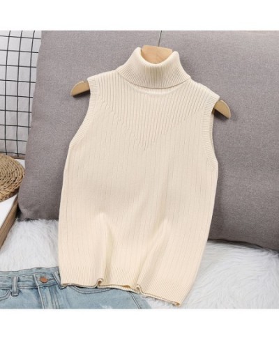 Turtleneck knitted Tank Top Elegant Sleeveless Solid White Women Tops Sexy Summer 2022 Spring $32.00 - Tops & Tees