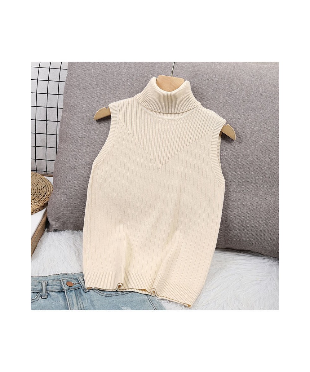 Turtleneck knitted Tank Top Elegant Sleeveless Solid White Women Tops Sexy Summer 2022 Spring $32.00 - Tops & Tees