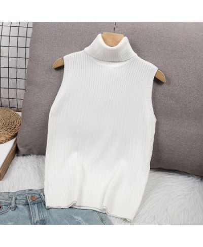 Turtleneck knitted Tank Top Elegant Sleeveless Solid White Women Tops Sexy Summer 2022 Spring $32.00 - Tops & Tees